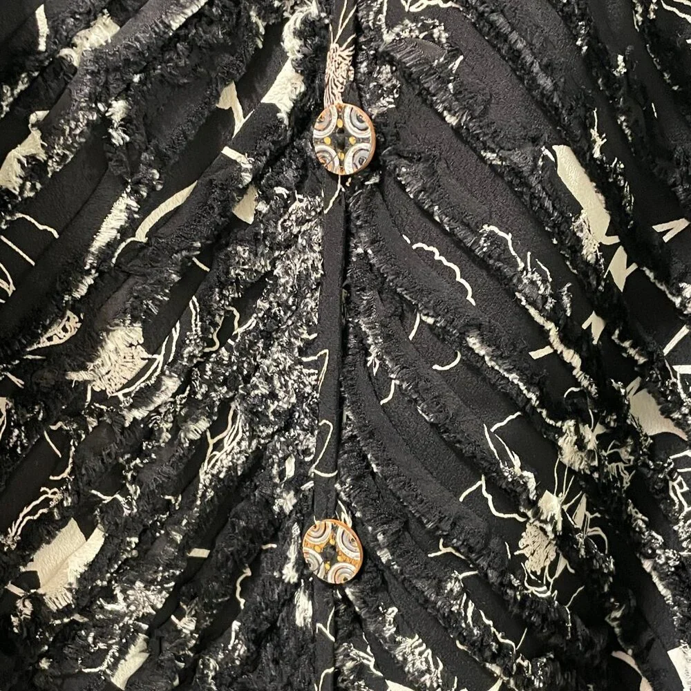 CASUAL STUDIO Vintage Chenille Long Sleeve Jacket Abstract Black/White Women XL
